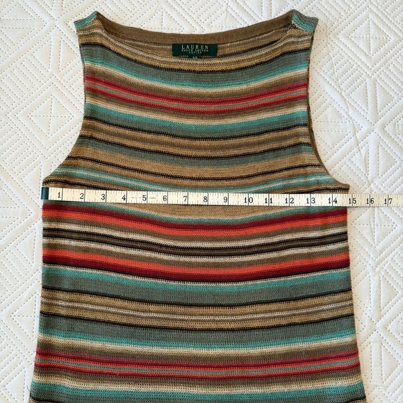 LAUREN RALPH LAUREN Southwestern Stripe Linen & Silk Blend Sweater Tank Size P/S - Picture 5 of 7